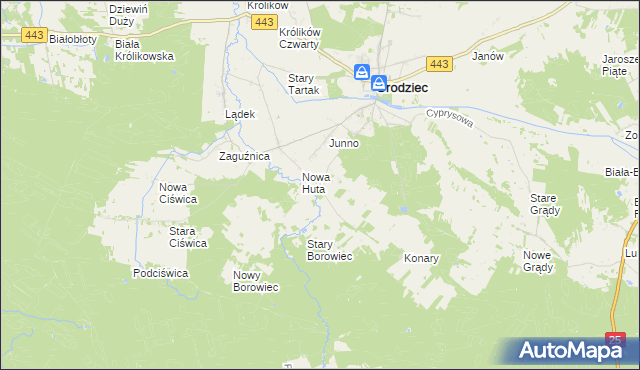 mapa Stara Huta gmina Grodziec, Stara Huta gmina Grodziec na mapie Targeo