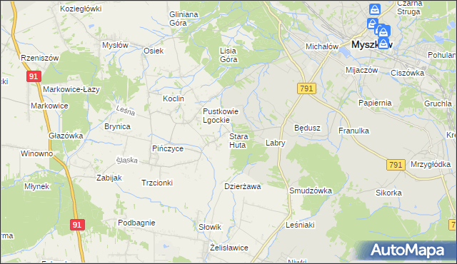 mapa Stara Huta gmina Koziegłowy, Stara Huta gmina Koziegłowy na mapie Targeo