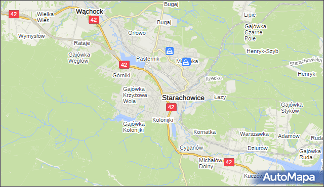 mapa Starachowic, Starachowice na mapie Targeo