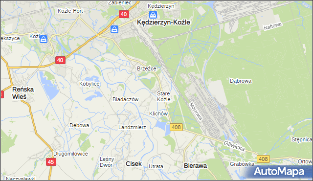 mapa Stare Koźle, Stare Koźle na mapie Targeo