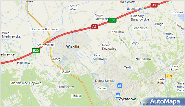 mapa Stare Kozłowice, Stare Kozłowice na mapie Targeo