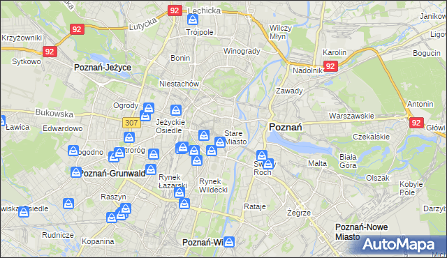 mapa Stare Miasto gmina Poznań, Stare Miasto gmina Poznań na mapie Targeo