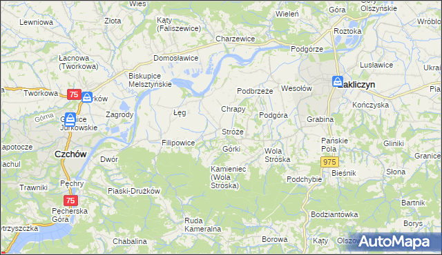 mapa Stróże gmina Zakliczyn, Stróże gmina Zakliczyn na mapie Targeo