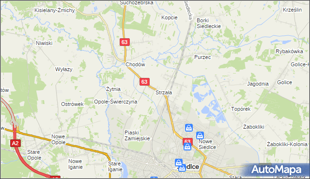 mapa Strzała gmina Siedlce, Strzała gmina Siedlce na mapie Targeo