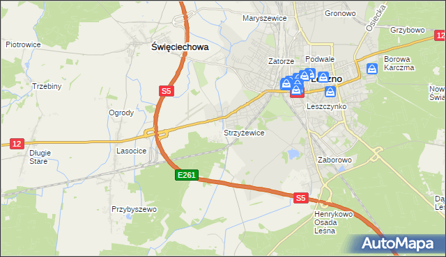 mapa Strzyżewice gmina Święciechowa, Strzyżewice gmina Święciechowa na mapie Targeo