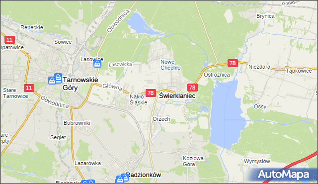 mapa Świerklaniec, Świerklaniec na mapie Targeo