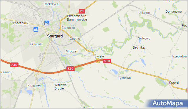 mapa Święte gmina Stargard, Święte gmina Stargard na mapie Targeo