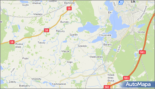 mapa Szarejki gmina Ełk, Szarejki gmina Ełk na mapie Targeo