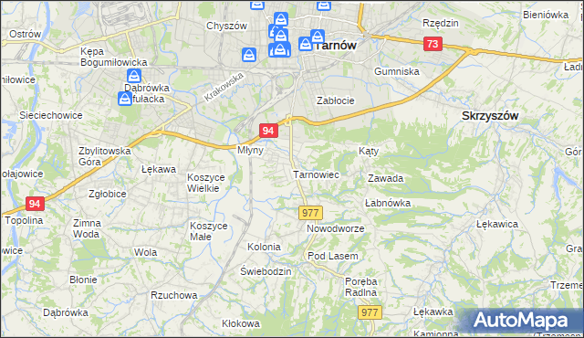 mapa Tarnowiec gmina Tarnów, Tarnowiec gmina Tarnów na mapie Targeo