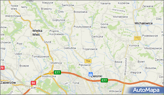 mapa Trojanowice gmina Zielonki, Trojanowice gmina Zielonki na mapie Targeo