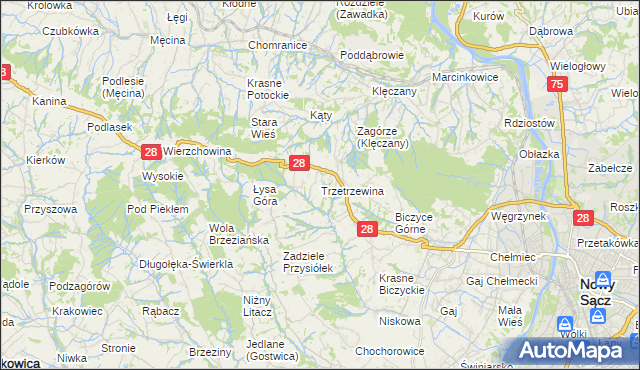 mapa Trzetrzewina, Trzetrzewina na mapie Targeo