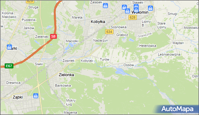 mapa Turów gmina Wołomin, Turów gmina Wołomin na mapie Targeo