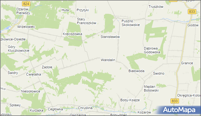 mapa Wandalin gmina Opole Lubelskie, Wandalin gmina Opole Lubelskie na mapie Targeo