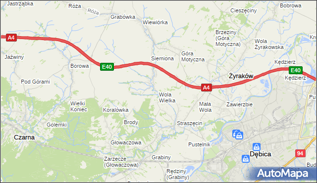 mapa Wola Wielka gmina Żyraków, Wola Wielka gmina Żyraków na mapie Targeo