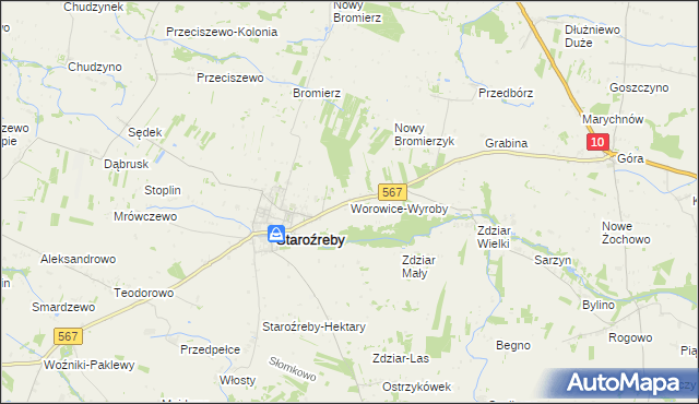 mapa Worowice-Wyroby, Worowice-Wyroby na mapie Targeo