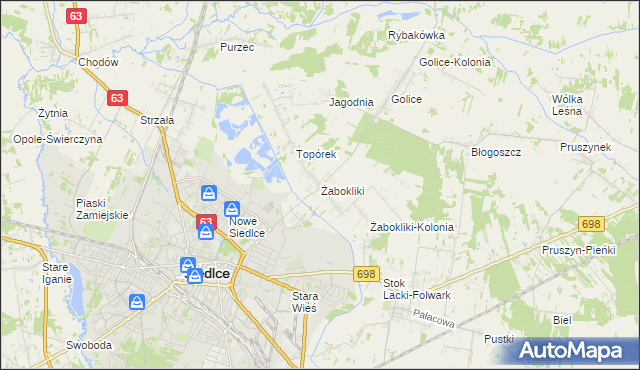 mapa Żabokliki gmina Siedlce, Żabokliki gmina Siedlce na mapie Targeo
