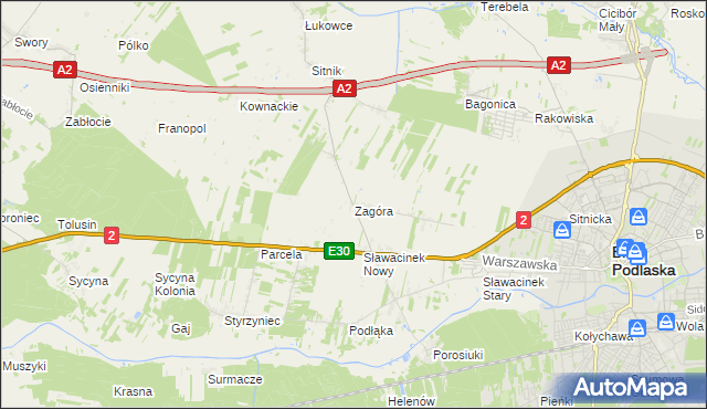 mapa Zagóra gmina Biała Podlaska, Zagóra gmina Biała Podlaska na mapie Targeo