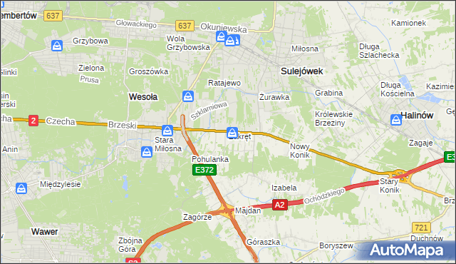 mapa Zakręt gmina Wiązowna, Zakręt gmina Wiązowna na mapie Targeo