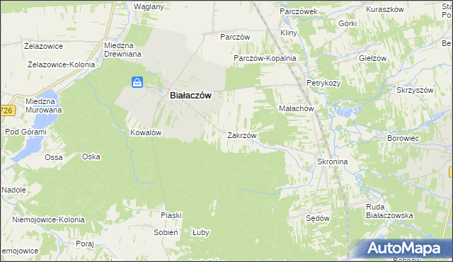 mapa Zakrzów gmina Białaczów, Zakrzów gmina Białaczów na mapie Targeo