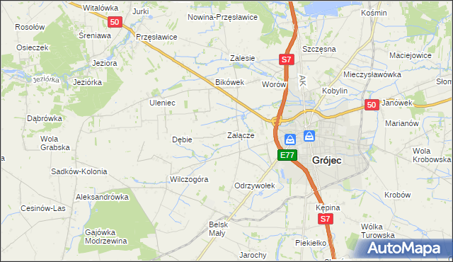 mapa Załącze gmina Grójec, Załącze gmina Grójec na mapie Targeo