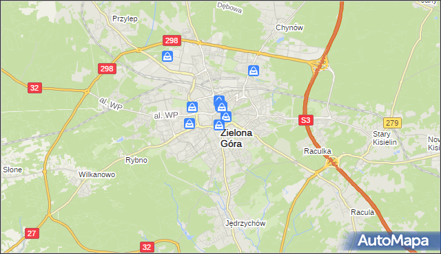 mapa Zielona Góra, Zielona Góra na mapie Targeo