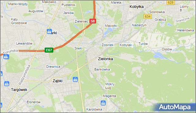 mapa Zielonka powiat wołomiński, Zielonka powiat wołomiński na mapie Targeo