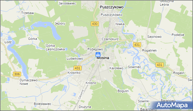 mapa Mosina powiat poznański, Mosina powiat poznański na mapie Targeo