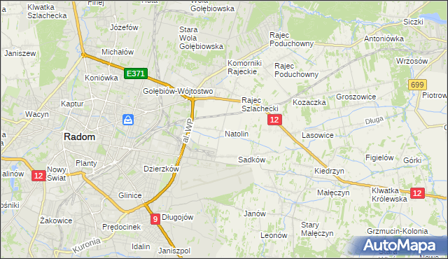 mapa Natolin gmina Jedlnia-Letnisko, Natolin gmina Jedlnia-Letnisko na mapie Targeo