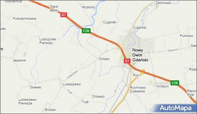 mapa Orłowo gmina Nowy Dwór Gdański, Orłowo gmina Nowy Dwór Gdański na mapie Targeo