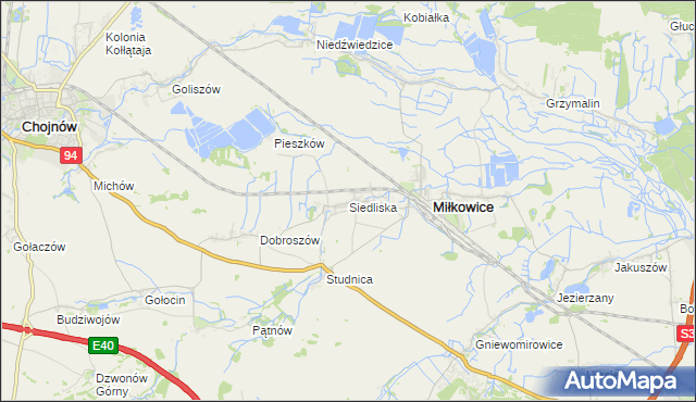 mapa Siedliska gmina Miłkowice, Siedliska gmina Miłkowice na mapie Targeo