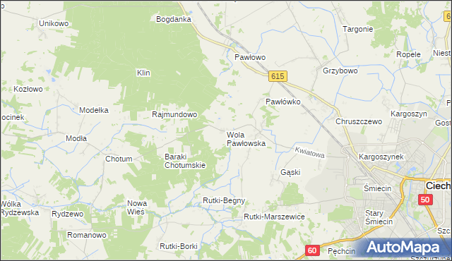 mapa Wola Pawłowska gmina Ciechanów, Wola Pawłowska gmina Ciechanów na mapie Targeo