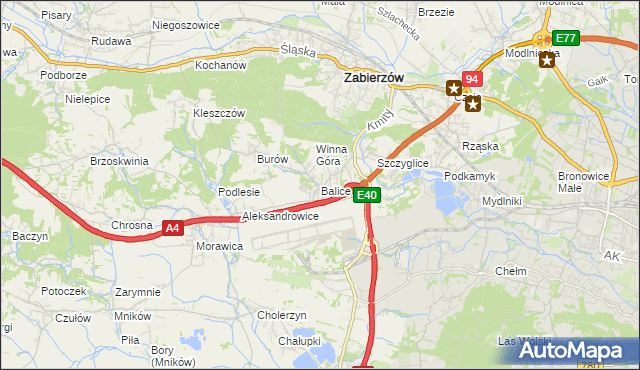 mapa Balice gmina Zabierzów, Balice gmina Zabierzów na mapie Targeo