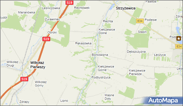 mapa Borkowizna gmina Strzyżewice, Borkowizna gmina Strzyżewice na mapie Targeo