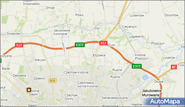 mapa Elizówka gmina Niemce, Elizówka gmina Niemce na mapie Targeo