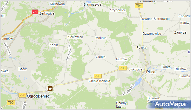 mapa Giebło, Giebło na mapie Targeo