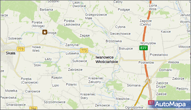 mapa Iwanowice Włościańskie, Iwanowice Włościańskie na mapie Targeo