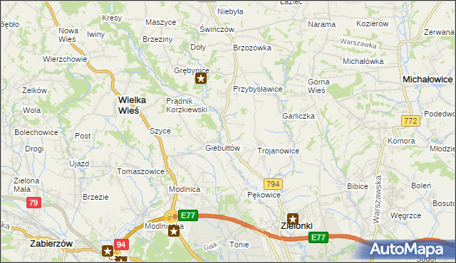 mapa Januszowice gmina Zielonki, Januszowice gmina Zielonki na mapie Targeo