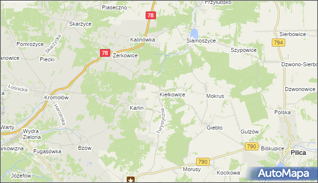 mapa Kiełkowice, Kiełkowice na mapie Targeo