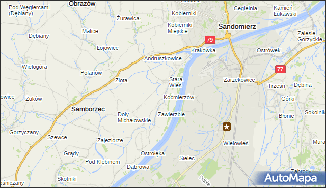 mapa Koćmierzów, Koćmierzów na mapie Targeo