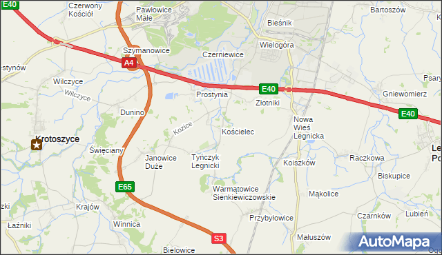 mapa Kościelec gmina Krotoszyce, Kościelec gmina Krotoszyce na mapie Targeo