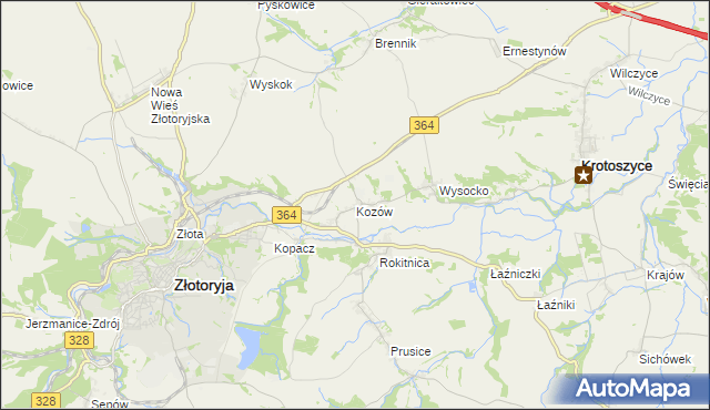 mapa Kozów gmina Złotoryja, Kozów gmina Złotoryja na mapie Targeo