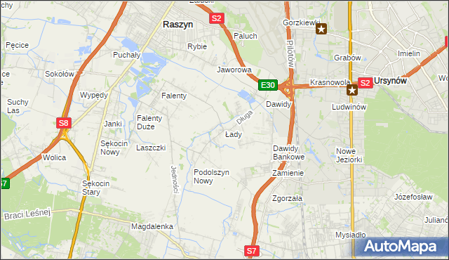 mapa Łady gmina Raszyn, Łady gmina Raszyn na mapie Targeo