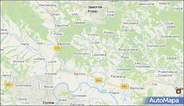 mapa Laskówka gmina Dynów, Laskówka gmina Dynów na mapie Targeo