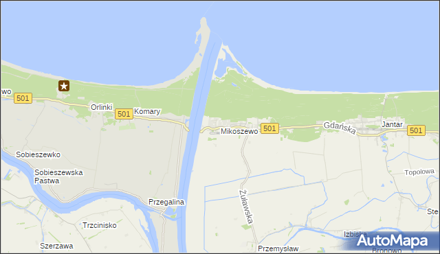 mapa Mikoszewo, Mikoszewo na mapie Targeo