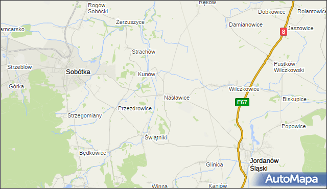 mapa Nasławice gmina Sobótka, Nasławice gmina Sobótka na mapie Targeo
