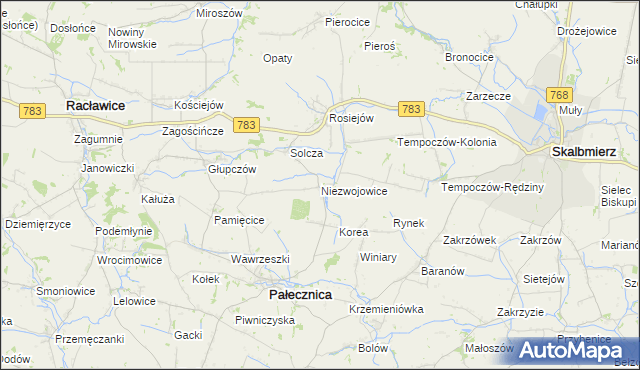 mapa Niezwojowice, Niezwojowice na mapie Targeo