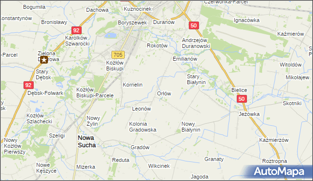 mapa Orłów gmina Nowa Sucha, Orłów gmina Nowa Sucha na mapie Targeo