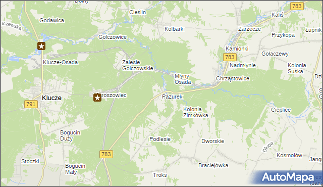 mapa Pazurek, Pazurek na mapie Targeo