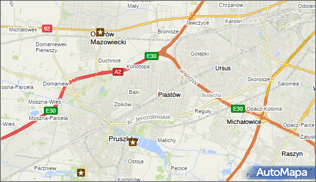 mapa Piastów powiat pruszkowski, Piastów powiat pruszkowski na mapie Targeo