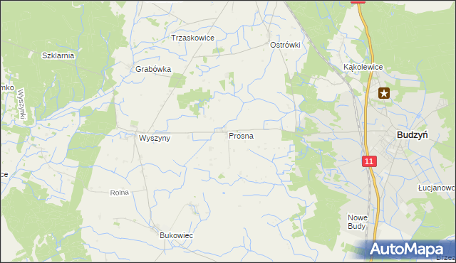 mapa Prosna gmina Budzyń, Prosna gmina Budzyń na mapie Targeo